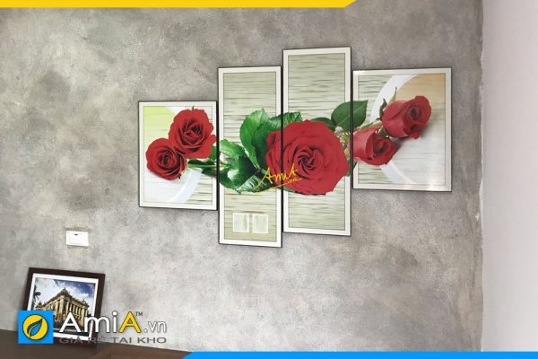 Hình ảnh Tranh bông hoa hồng đỏ trang trí phòng ngủ lãng mạn AmiA 883