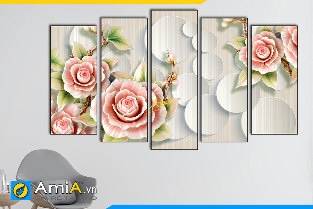 Hình ảnh Tranh hoa hồng 3D ghép bộ nhiều tấm cho phòng ngủ AmiA 1872