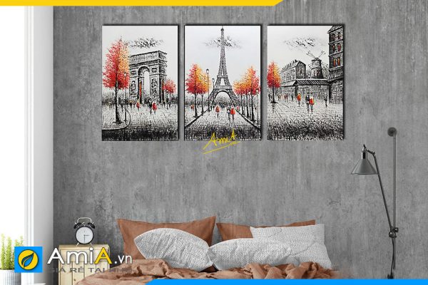 Hình ảnh Tranh phong cảnh đường phố Châu Âu tháp Eiffel cho phòng ngủ AmiA 1852
