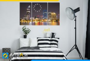 Hình ảnh Tranh phong cảnh thành phố về đêm treo tường phòng ngủ AmiA 221