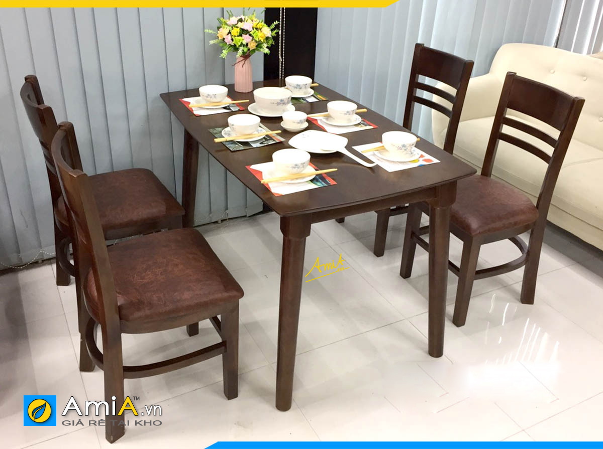 Hình ảnh Bộ bàn ghế ăn gỗ tự nhiên 4 ghế đẹp hiện đại cho phòng ăn nhỏ