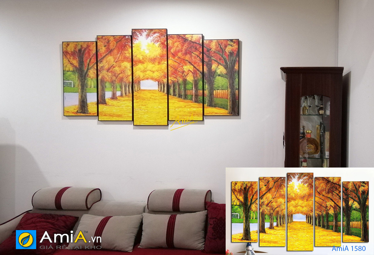 Hình ảnh Bộ tranh hàng cây lá vàng mùa thu Hàn Quốc đẹp treo tường phòng khách