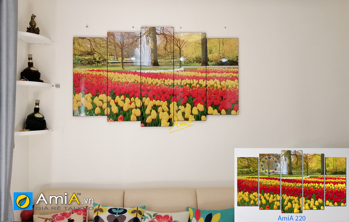 Hình ảnh Bức tranh cánh đồng hoa tuy líp treo phòng khách chung cư đẹp