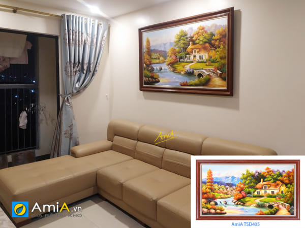 Hình ảnh Bức tranh phong cảnh nước ngoài ngôi nhà hạnh phúc treo phòng khách đẹp