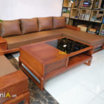 Hình ảnh Mẫu ghế sofa gỗ chữ L đặt làm theo yêu cầu tại nhà khách hàng