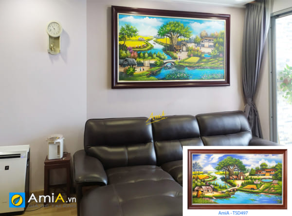 Hình ảnh Mẫu tranh đẹp treo phòng khách chung cư vẽ sơn dầu làng quê mã TSD 497