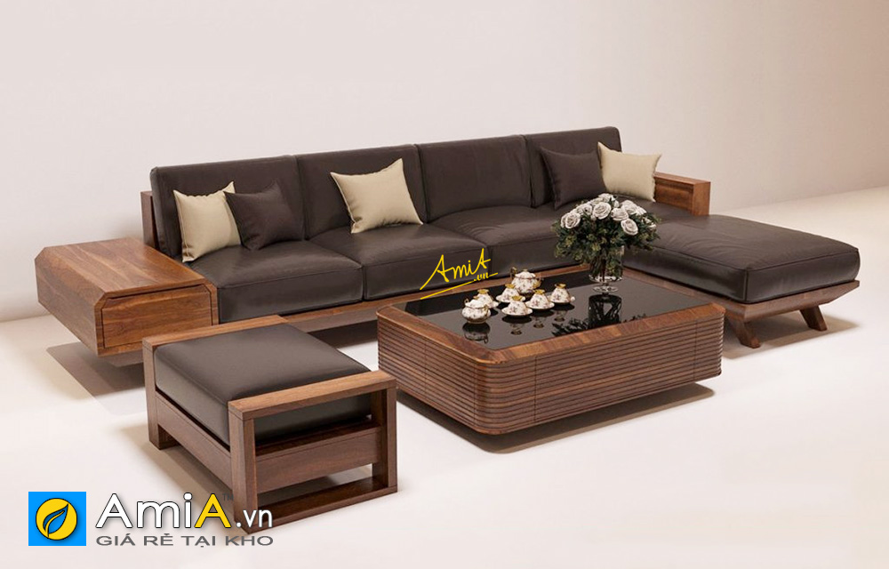 Hình ảnh Sofa gỗ chữ L đẹp hiện đại và sang trọng cho phòng khách đẹp