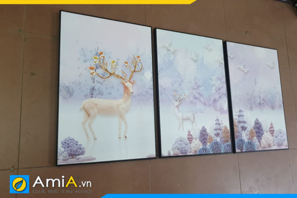 Tranh bộ canvas Bắc Âu hiện đại, hình ảnh thực tế được chụp tại showroom Siêu thị tranh treo tường AmiA.