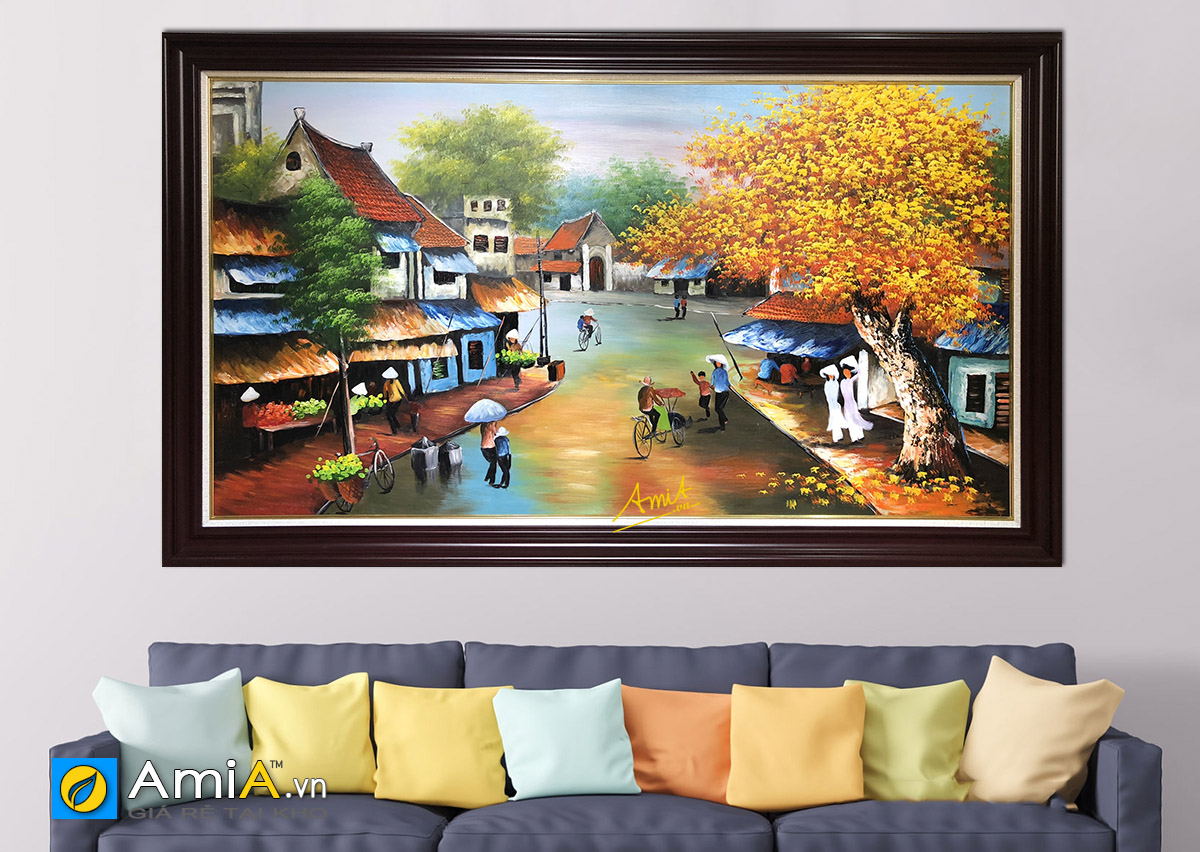 Hình ảnh Tranh phố cổ Hà Nội vẽ sơn dầu treo tường phòng khách nhà ống mã 400