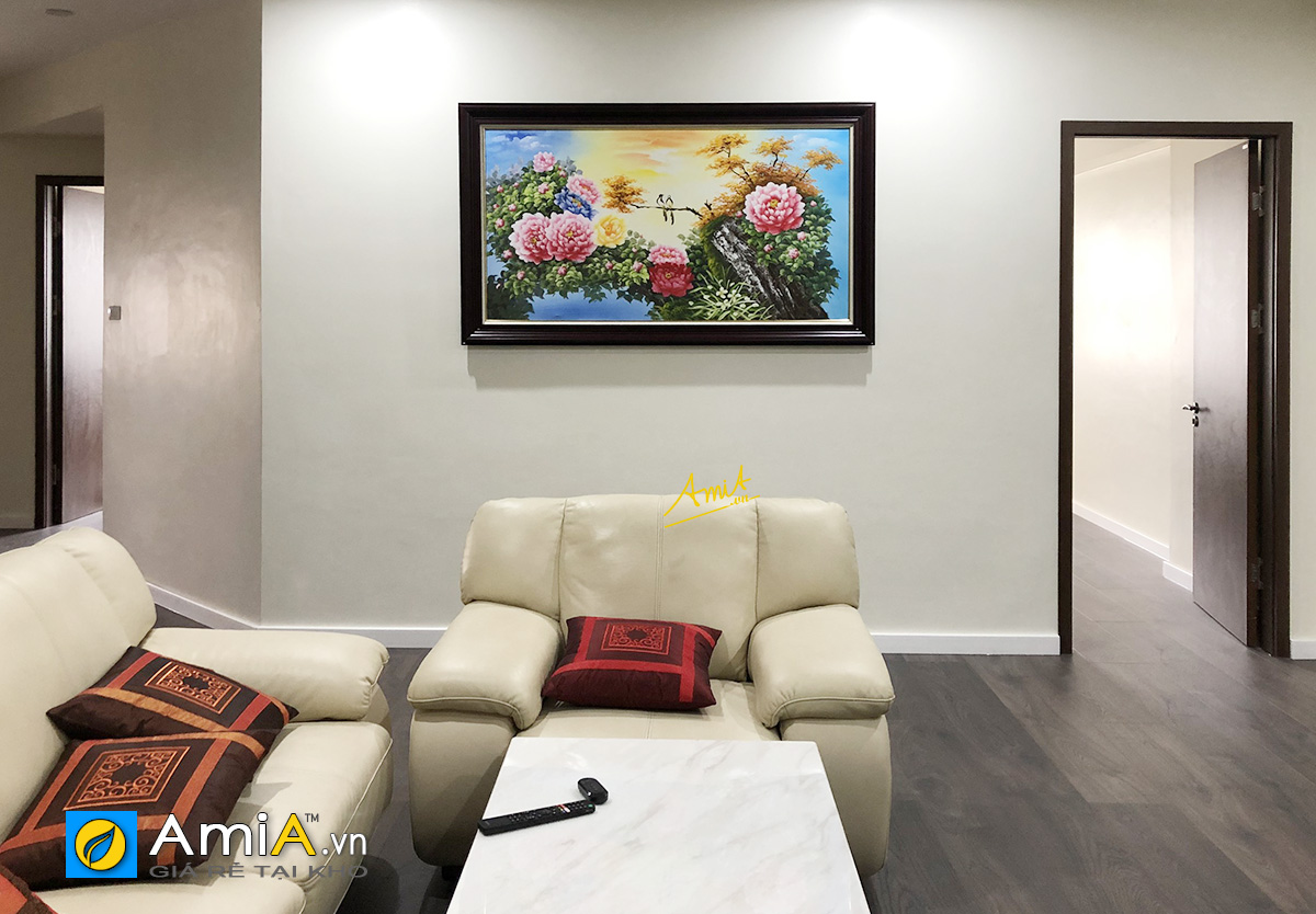 Hình ảnh Tranh treo phòng khách nhà chung cư vẽ sơn dầu hoa mẫu đơn AmiA TSD444