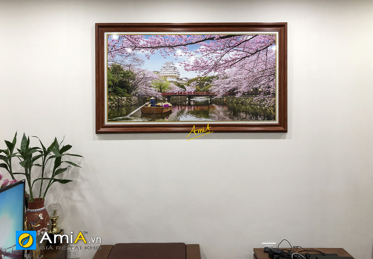 Tranh phòng khách hoa anh đào Nhật Bản mùa Xuân Amia 1673