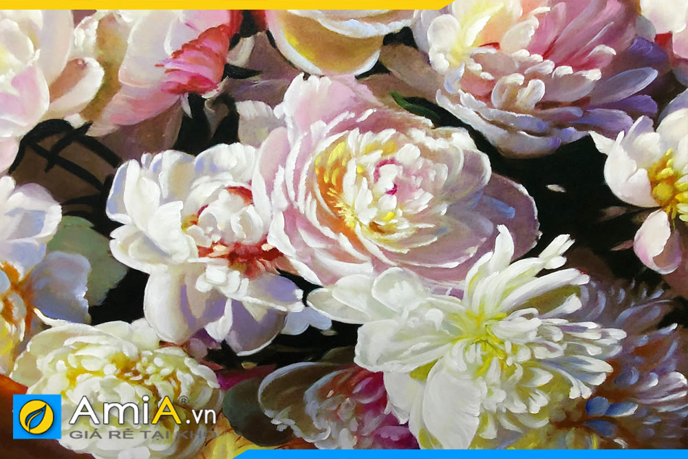 Cận cảnh những bông hoa mẫu đơn được vẽ sơn dầu tại AmiA 
