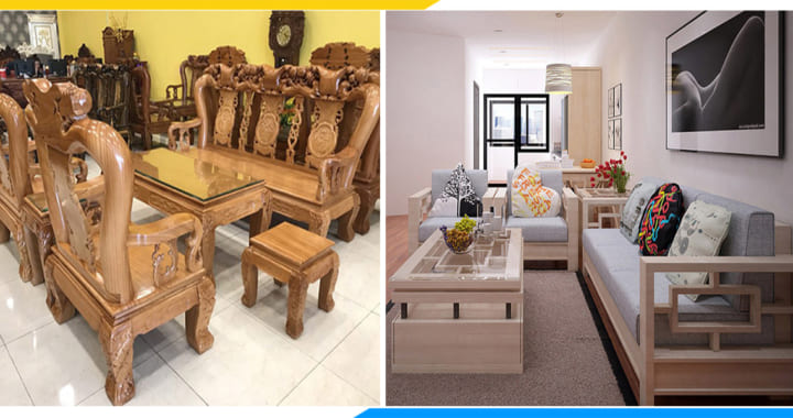 Hình ảnh Kiểu dáng khác nhau của sofa gỗ và bàn ghế gỗ