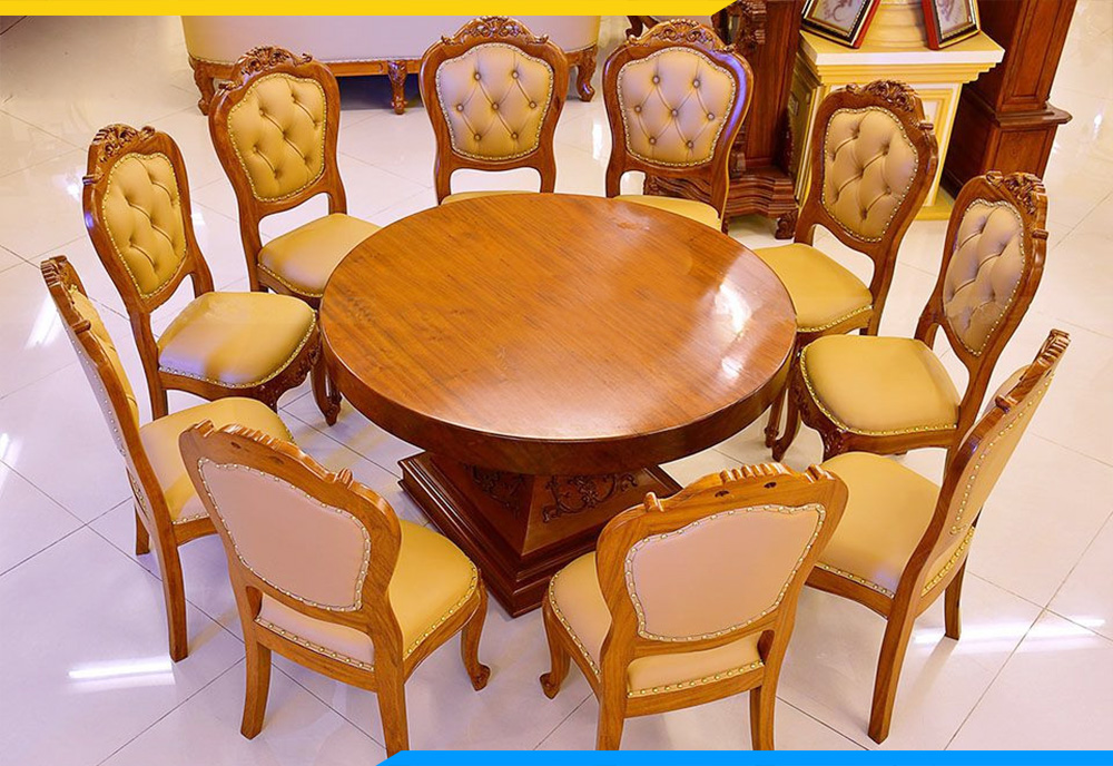 Hình ảnh Bàn ghế ăn cơm gia đình 10 người hình tròn đẹp