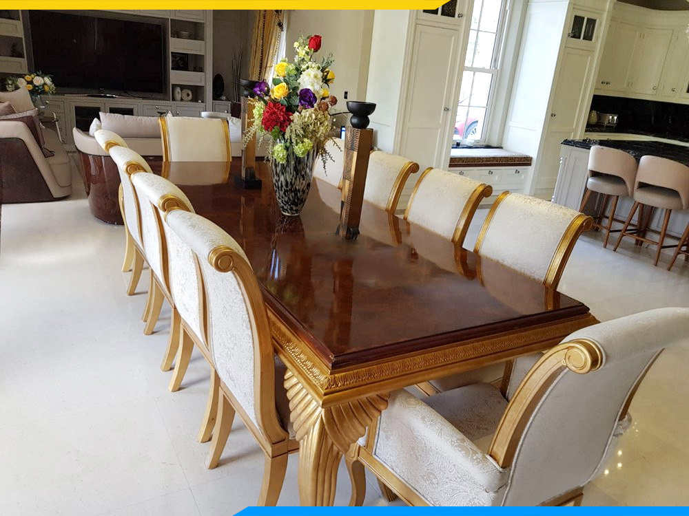Bộ bàn ăn 10 ghế bọc nỉ kiểu dáng tân cổ điển - AmiA - Nội thất ...