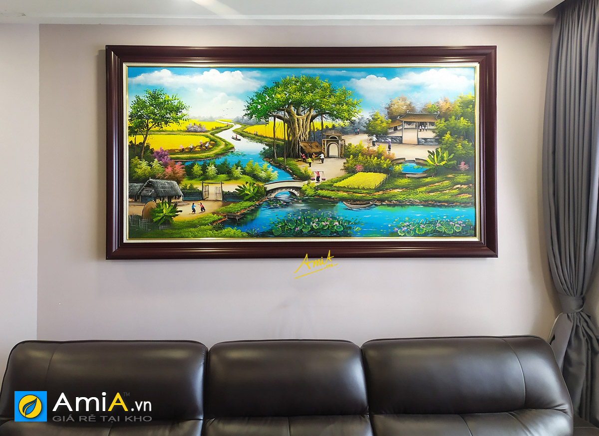 Hình ảnh Bức tranh sơn dầu 1 tấm treo tường ghế sofa màu đen