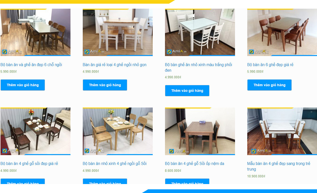 Hình ảnh Các mẫu bàn ghế ăn có sẵn tại AmiA được đăng tải trên website