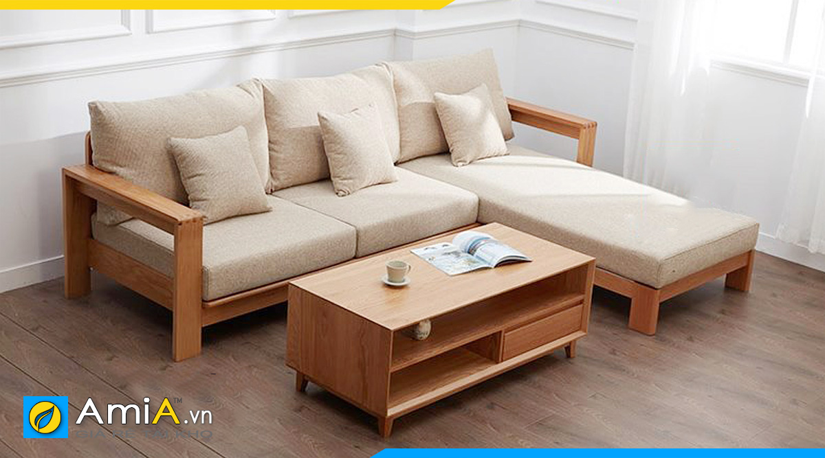 Sofa gỗ Sồi góc L hiện đại
