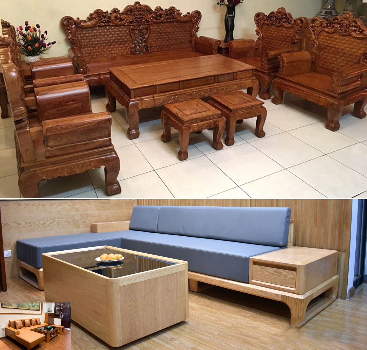 Sự khác nhau giữa bàn ghế gỗ truyền thống và bộ sofa gỗ hiện đại