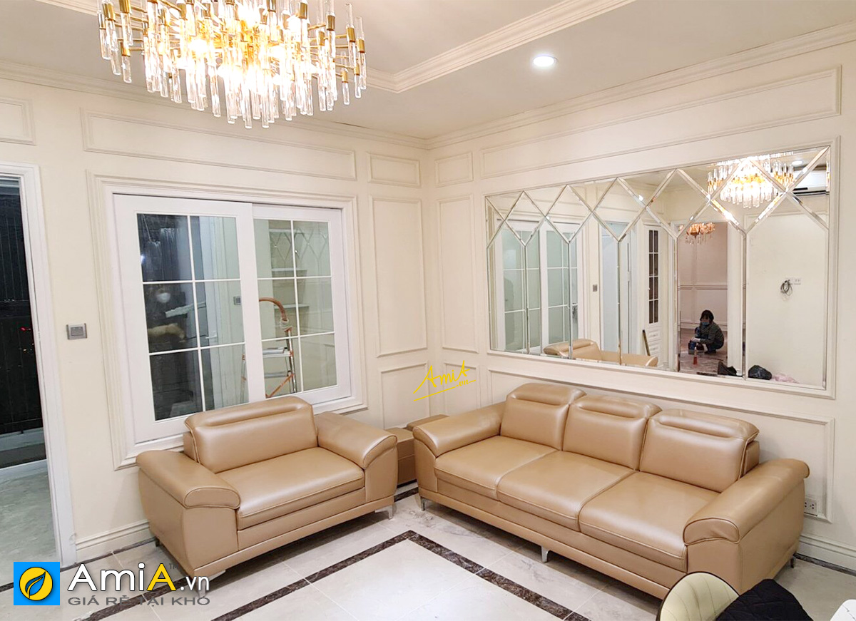 Phòng khách biệt thự đẹp sang trọng với bộ ghế sofa da đẹp - AmiA ...