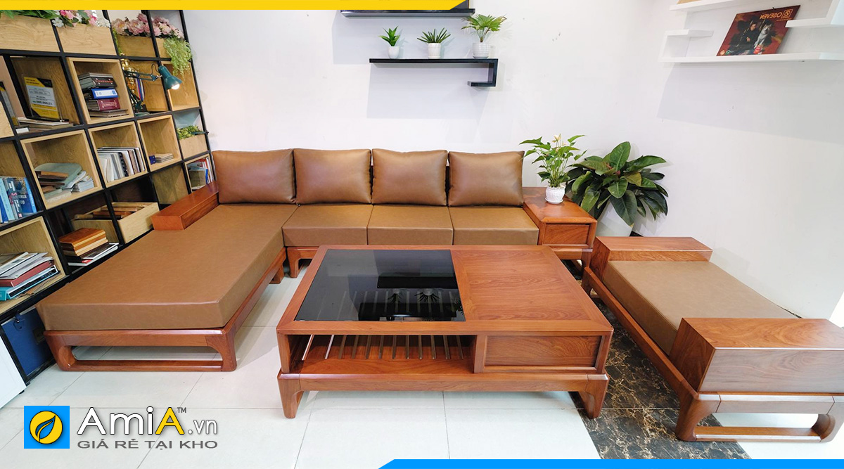 Sofa gỗ góc l đẹp hiện đại