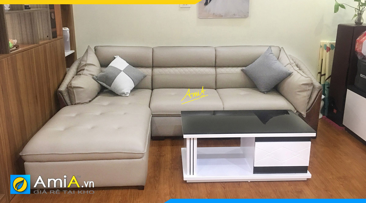 Hình ảnh bộ sofa góc da khách hàng ở Đặng Xá, Gia Lâm gửi phản hồi lại cho AmiA