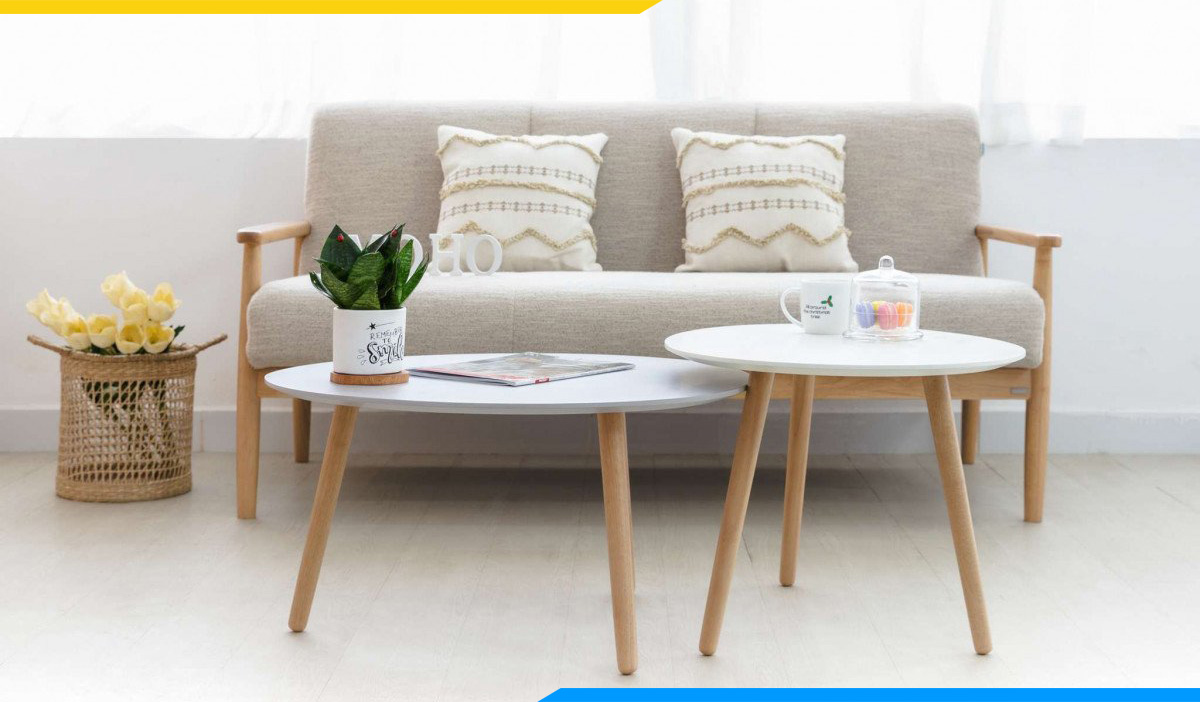 Bộ ghế sofa bàn trà gỗ cao su đơn giản, thanh mảnh