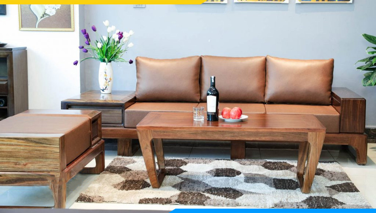 Sofa gỗ văng 3 chỗ hiện đại đơn giản