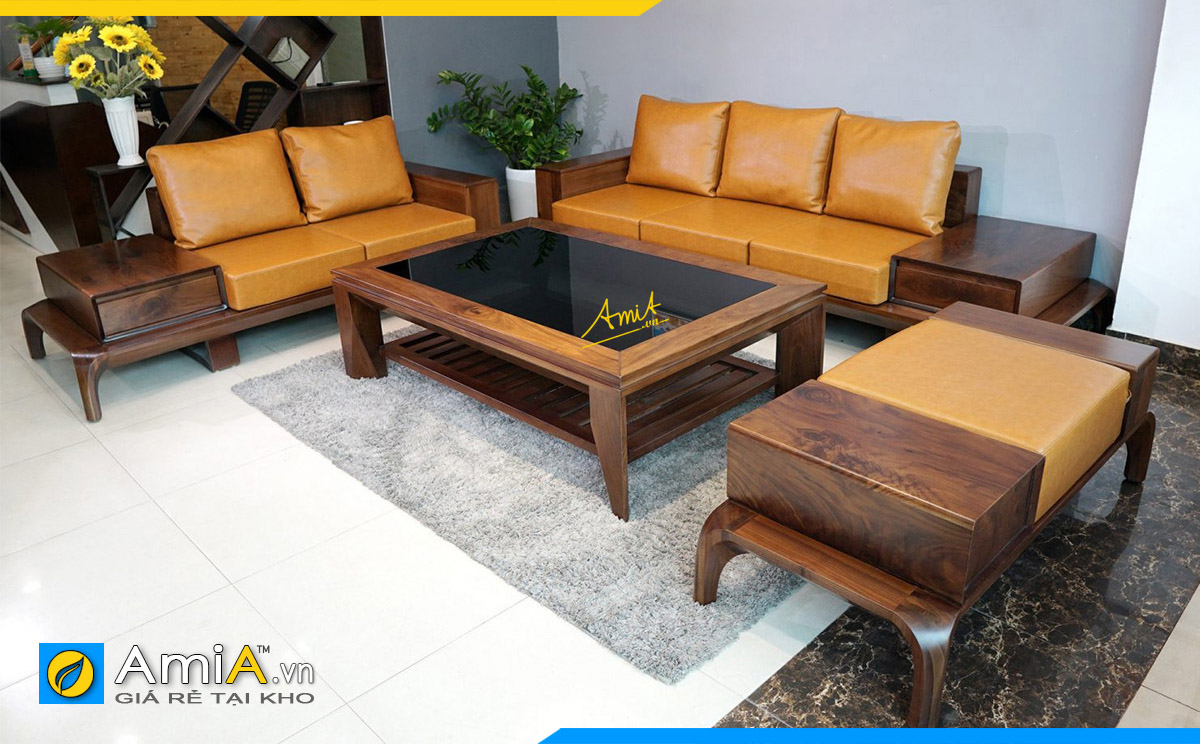 Bộ ghế sofa gỗ đặt làm theo yêu cầu tại AmiA với thiết kế đơn giản hiện đại