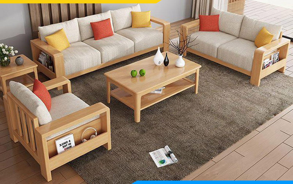 Bộ bàn ghế sofa gỗ cao su ghép bộ cho phòng khách đẹp - AmiA - Nội ...