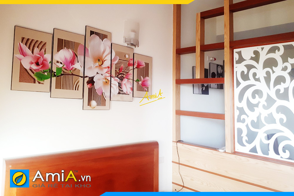 Hình ảnh Bộ tranh treo tường phòng ngủ đẹp chủ đề hoa mộc lan AmiA 500