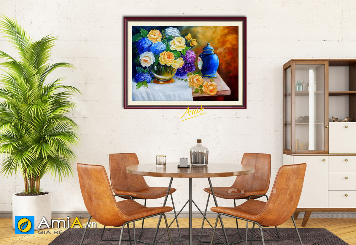 Hình ảnh Bức tranh bình hoa cổ điển trang trí bàn ăn đẹp mã 727