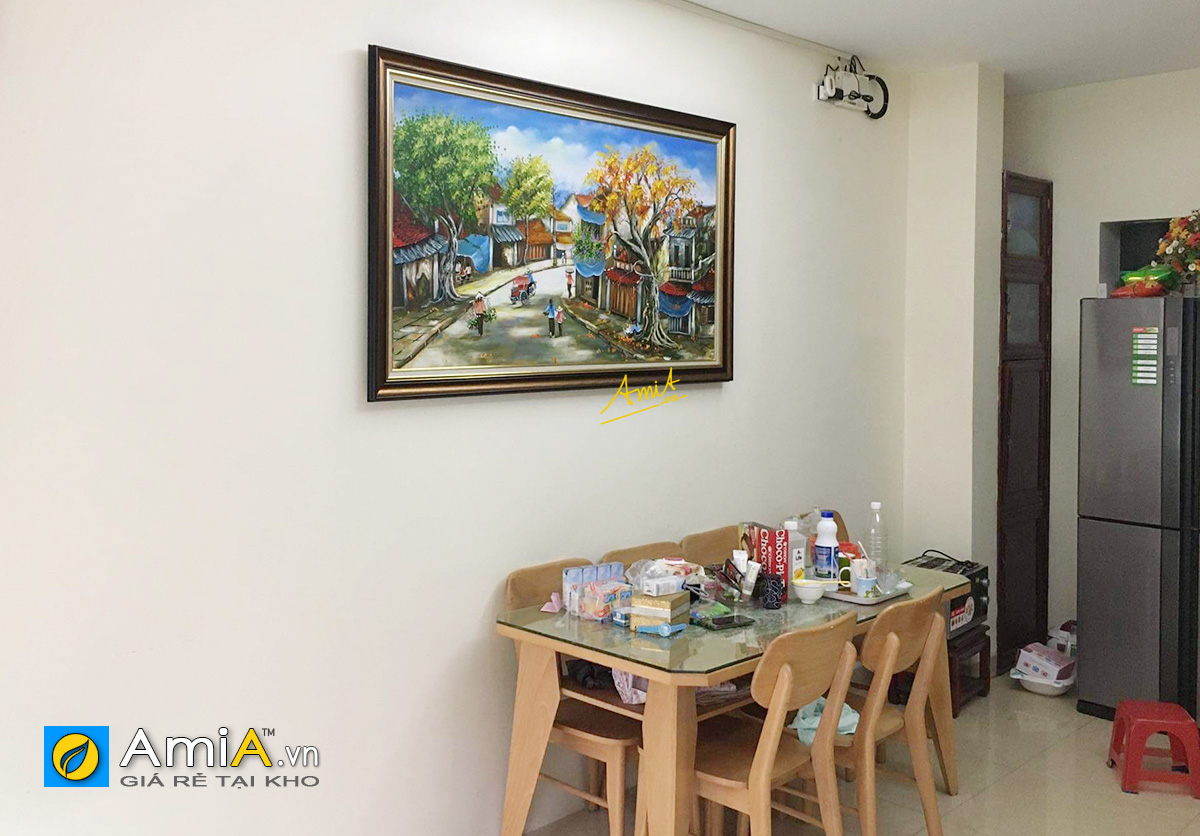 Hình ảnh Bức tranh sơn dầu phố cổ Hà Nội treo tường khu vực bàn ăn