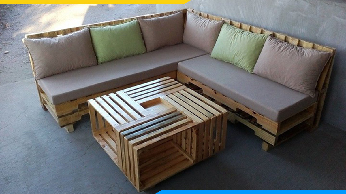 Ghế sofa gỗ Pallet với đệm lót ghế trẻ trung