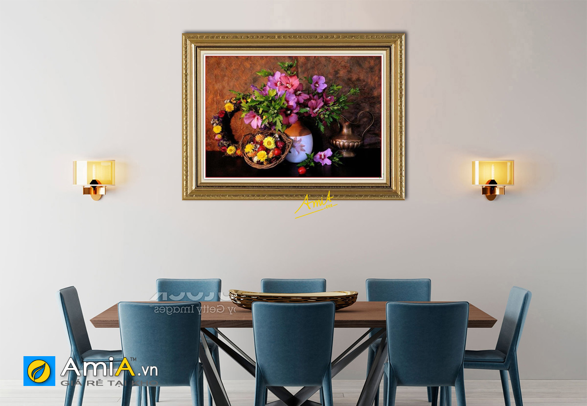Hình ảnh Tranh bình hoa cổ điển treo tường bàn ăn đẹp mã 566