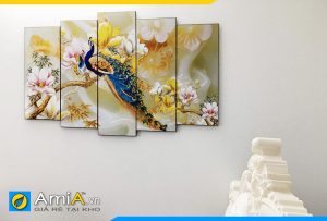 Hình ảnh Tranh đôi chim công và hoa mộc lan treo phòng ngủ AmiA 1414