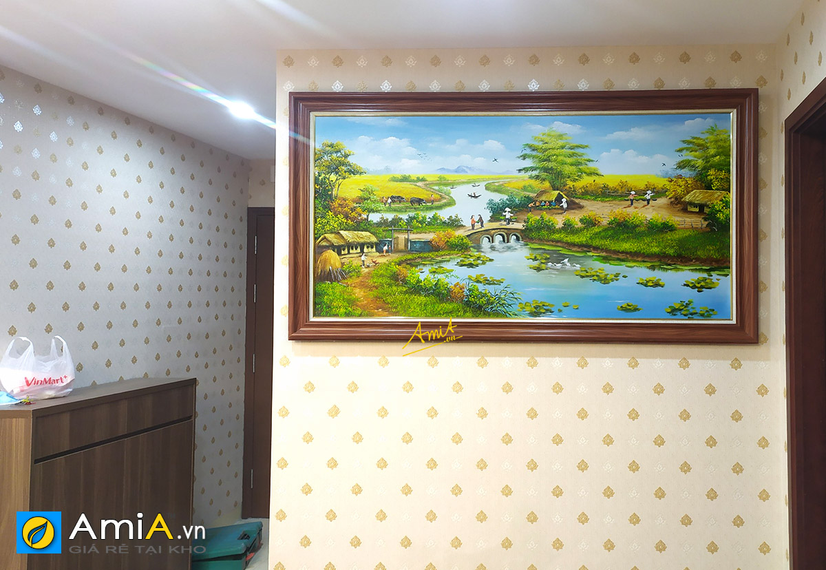 Hình ảnh Tranh làng quê Việt Nam vẽ sơn dầu mừng tân gia nhà mới