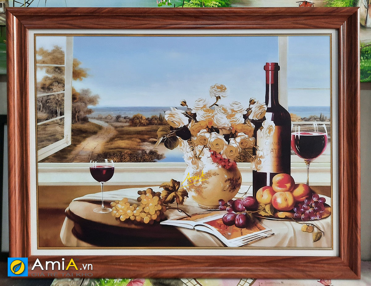 Hình ảnh Tranh rượu vang và hoa quả trang trí phòng ăn đẹp mã 1776