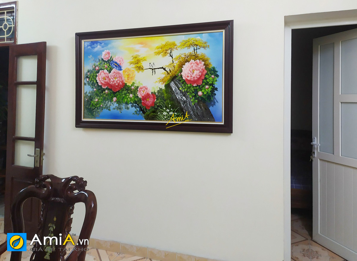Hình ảnh Bức tranh hoa mẫu đơn vẽ sơn dầu ý nghĩa treo phòng khách mã tsd 444