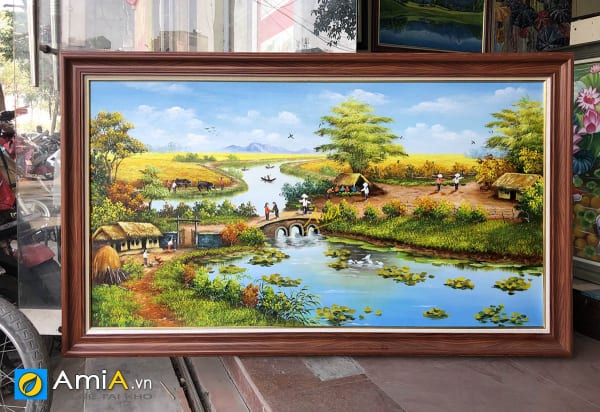 Hình ảnh Bức tranh sơn dầu làng quê đồng quê Việt Nam mã TSD 555