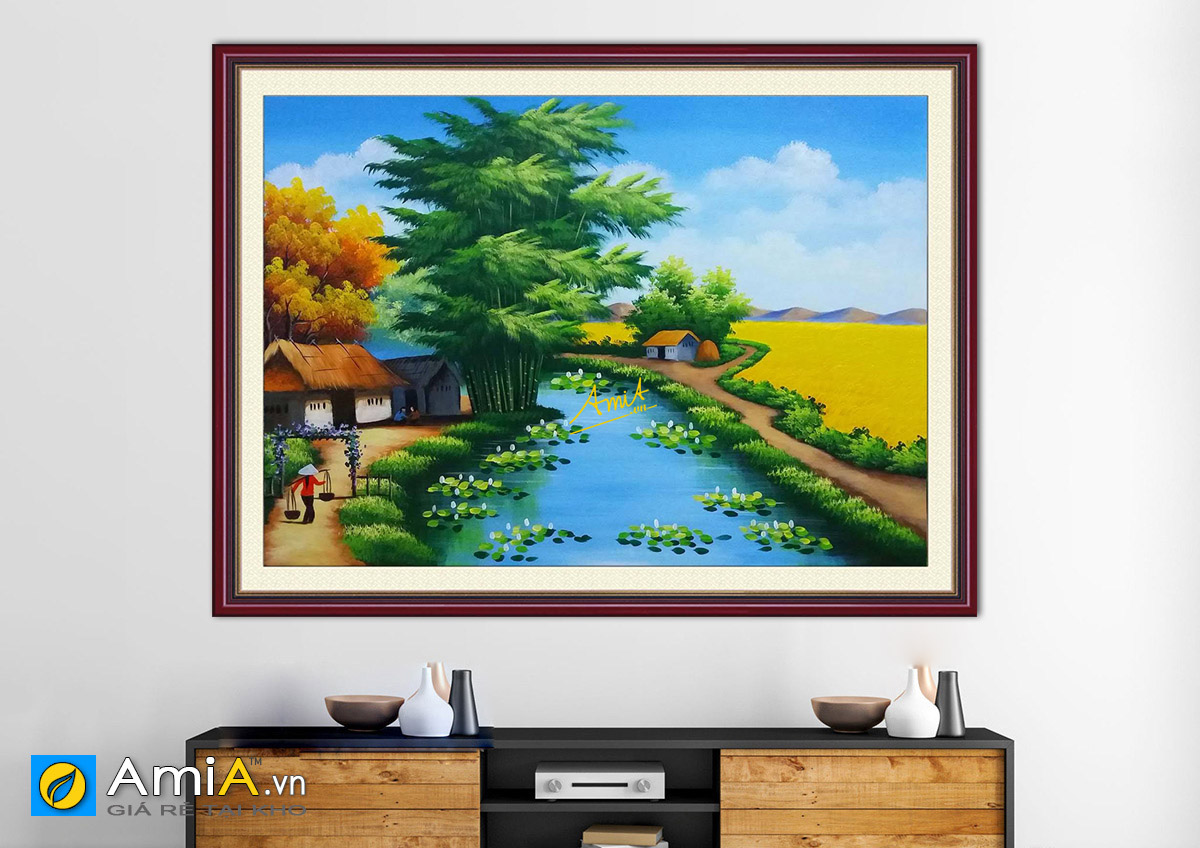 Hình ảnh Bức tranh vẽ sơn dầu phong cảnh làng quê đồng quê đẹp mã TSD 164