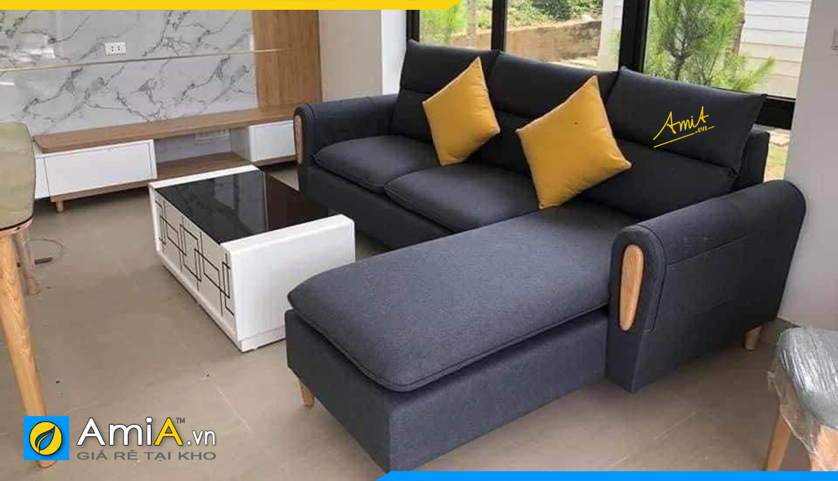 Mẫu sofa góc chữ V nỉ đẹp cho không gian hiện đại tạo cảm giác ấm cúng, quây quần cho các thành viên trong gia đình