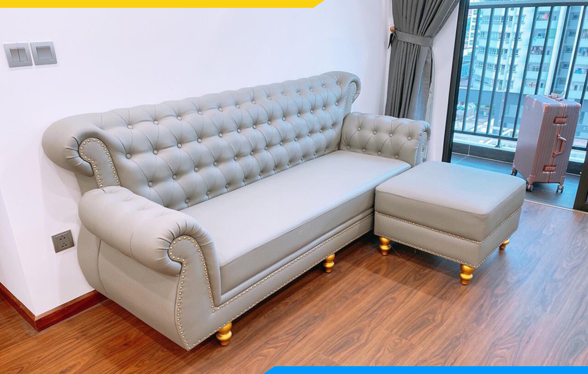 Ghế sofa góc tân cổ điển làm từ da công nghiệp với phần góc L có thể đổi chiều góc