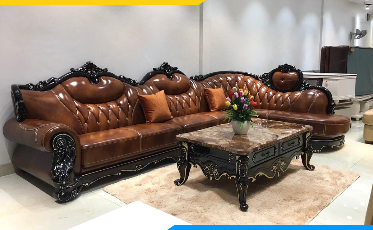 Thiết kế cực hoàn hảo của bộ sofa góc da tân cổ điển cho nhà biệt thự phong cách hoàng gia