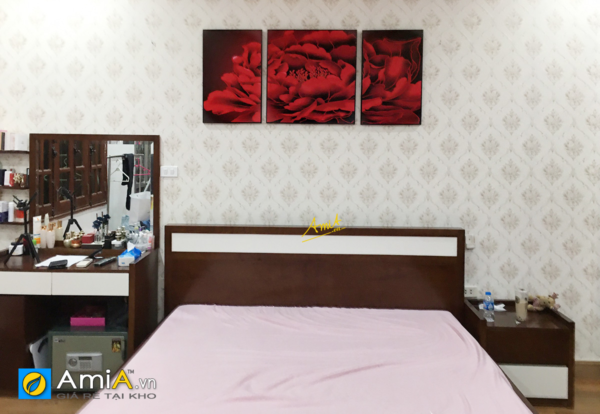 Hình ảnh Tranh hoa mẫu đơn đỏ treo phòng ngủ lãng mạn mã 1167