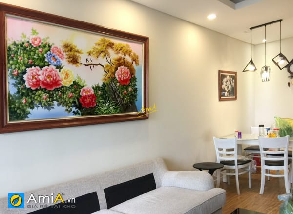 Hình ảnh Tranh hoa mẫu đơn vẽ sơn dầu treo tường phòng khách mã tsd 444
