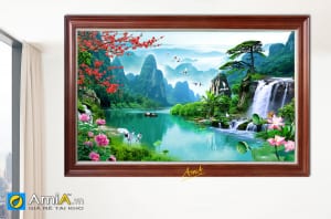 Hình ảnh Tranh in ép gỗ phong cảnh sơn thủy hữu tình mã 1555