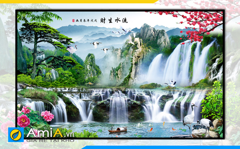 Tranh phong cảnh thác nước Trung Quốc đẹp mã OP17537984 - AmiA - Nội thất  đẹp, Giá rẻ tại Kho
