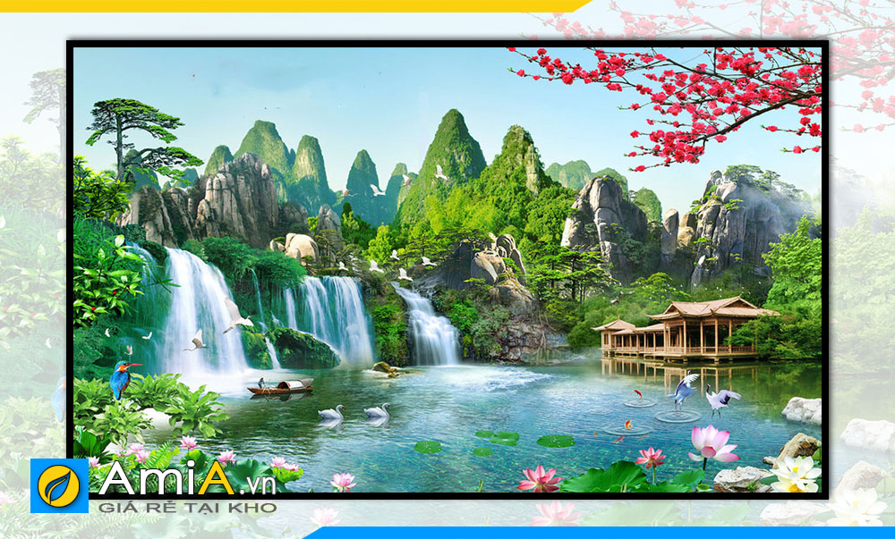Hình ảnh Tranh phong cảnh thiên nhiên thác nước đẹp treo tường OP14983481
