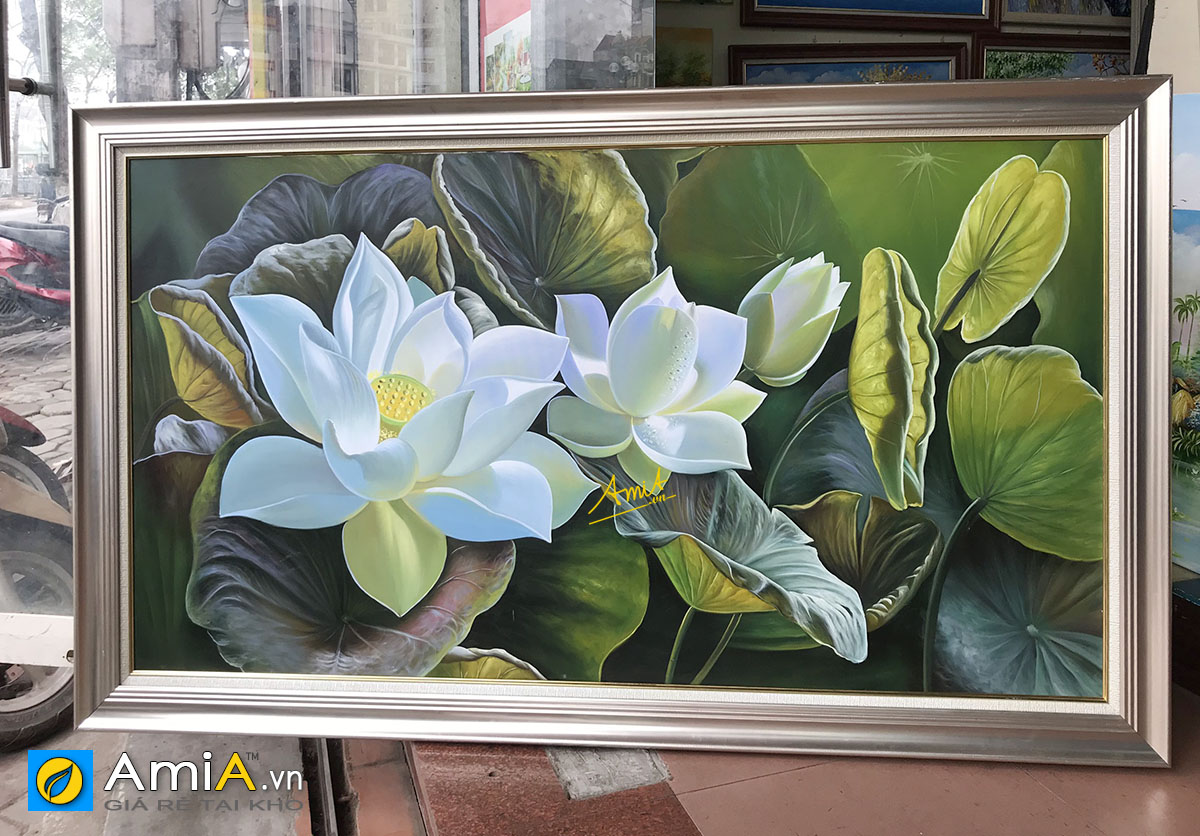 Tranh sơn dầu hoa sen tranh hoa sen hiện đại SB081  Tranh Sơn Dầu Đẹp  Việt  Xưởng tranh sơn dầu
